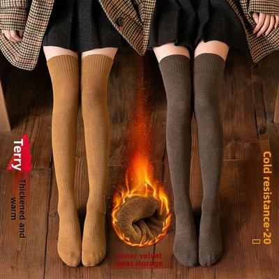 Warme Oberschenkelhohe Socken, Damen Overknee Socken, Vielseitige Schlaufensocken, Wadenmitte mit Fleece für Herbst und Winter, Hohe Wade Anti-Rutsch Fleece