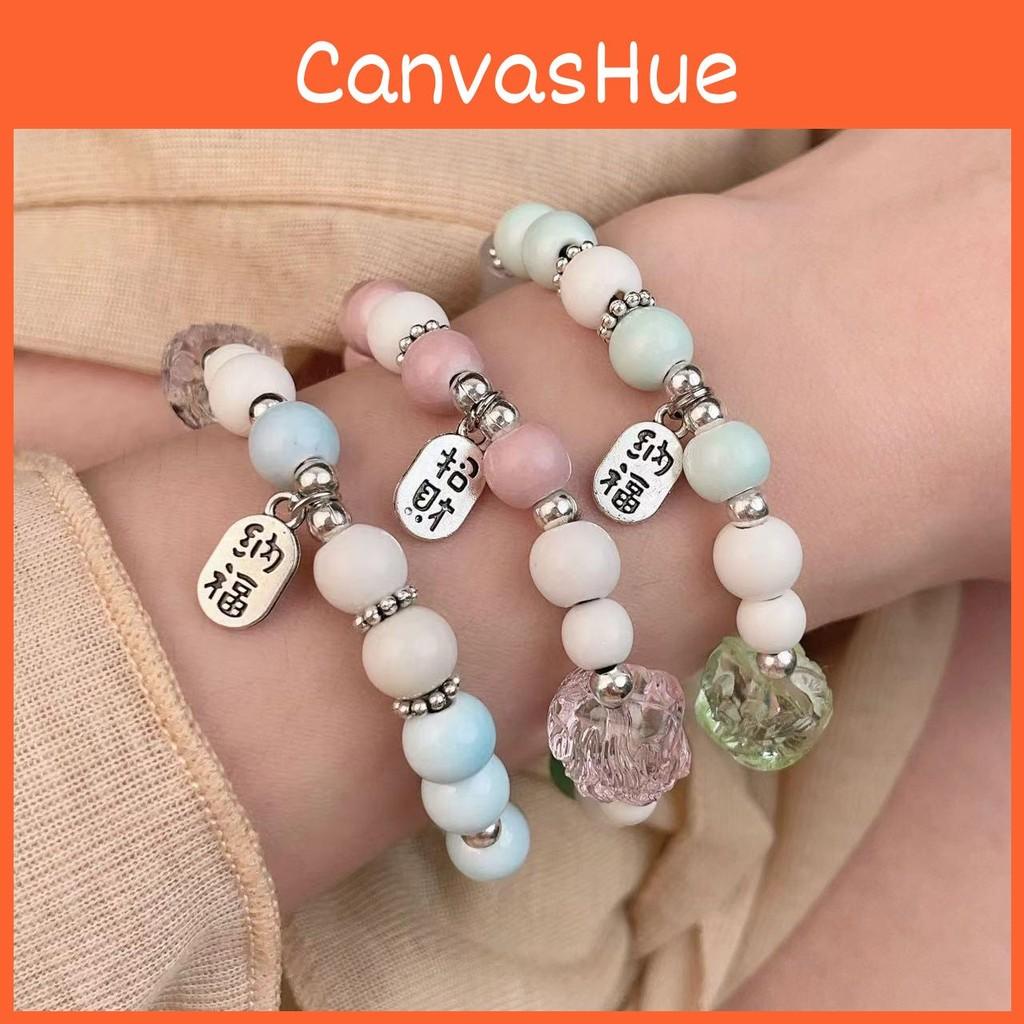 Modern Pink Chinese Ceramic Bead Bracelet With Lion Head For Travel Souvenirs