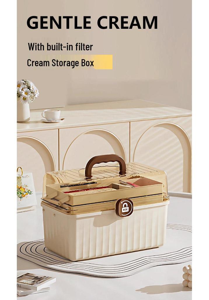 Cream-colored Multi-layer Medicine Storage Box, Large Capacity for Families