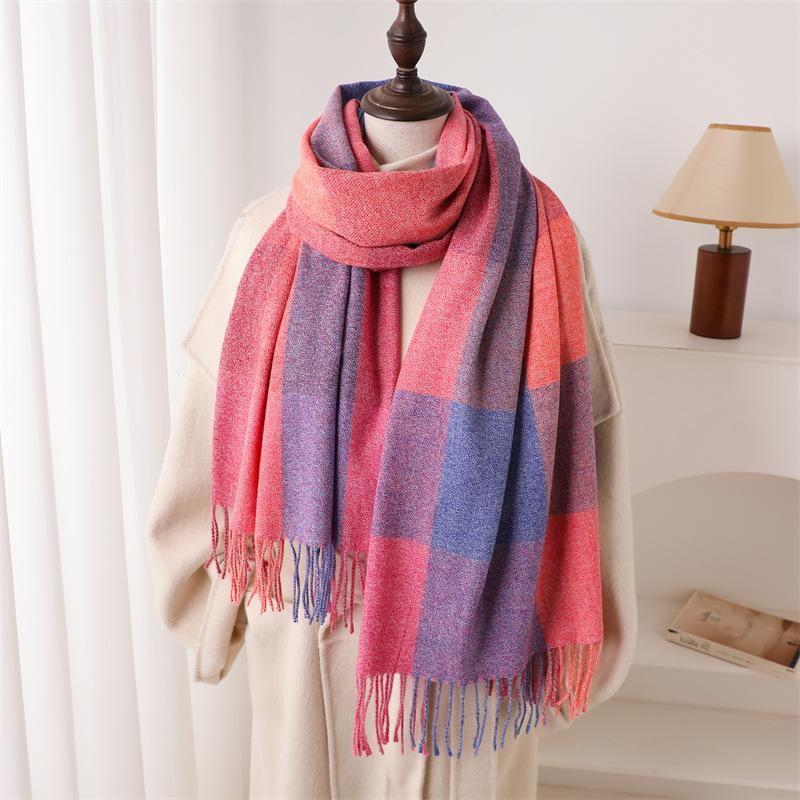 Warm Shawl Women Scarf Luxury Cashmere Winter Blanket Wraps Casual Plaid Print Pashmina Bufanda Travel Poncho Stoles Echarpe