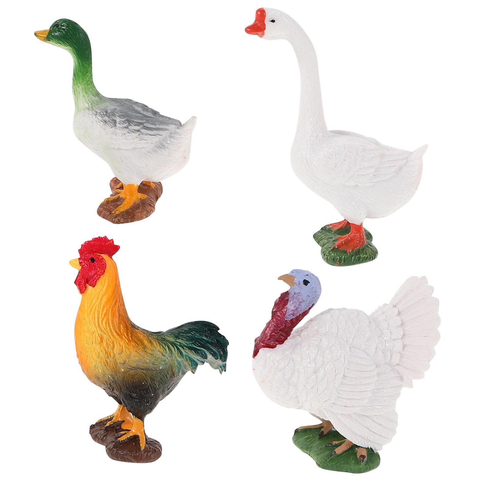 

4Pcs Mini Farm Plastic Animals Realistic Chicken Duck Goose Simulation Table Decoration Miniature Animal Figures