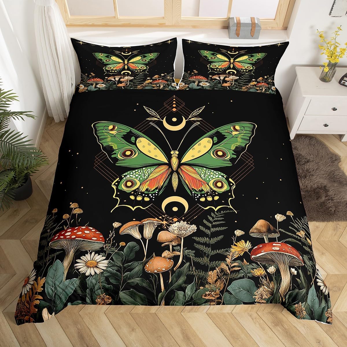 Comforter Boho Butterfly Twin Kingstar Moon Starry Sky Galaxy Bedding Set For Boy Girlcute Mushroom Daisy Flower Comforter (quilt)-EU Single(135*200cm)3pcs