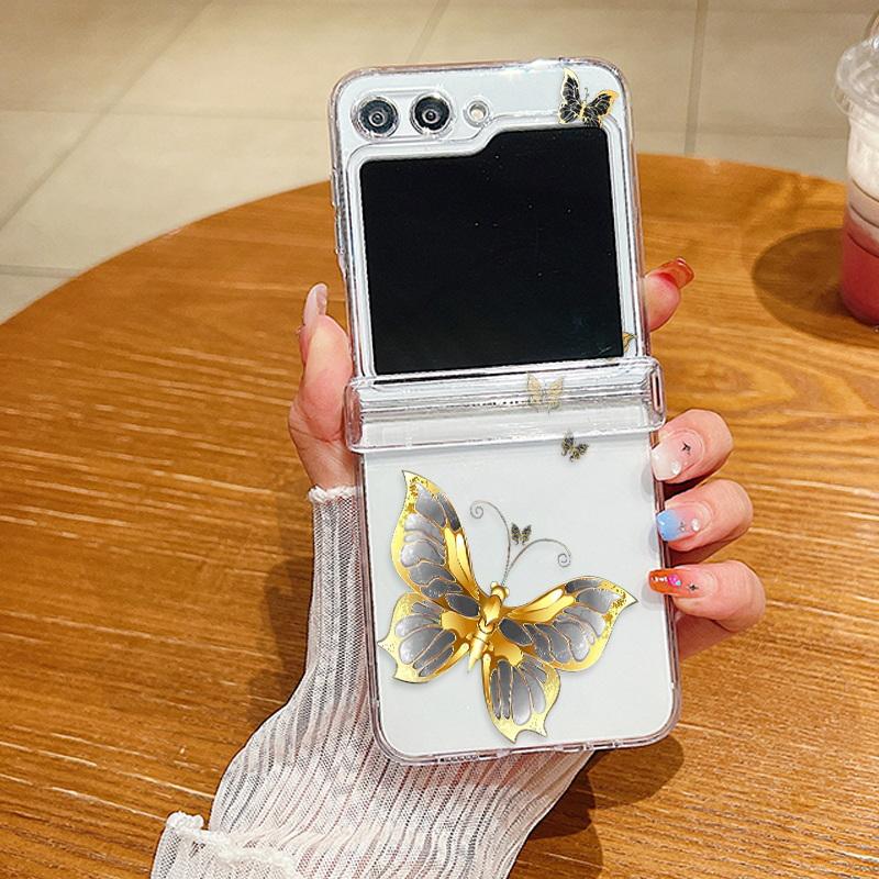 For Samsung Galaxy Z Flip5 Flip6 Butterfly Pattern Clear Folding Phone Case Transparent Hard PC Cover For Samsung Z Flip 6 5 4 3