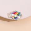 Contemporary Rainbow Letter Brooch Trendy Shield Shape Metal Badge Colorful Pin Fashionable