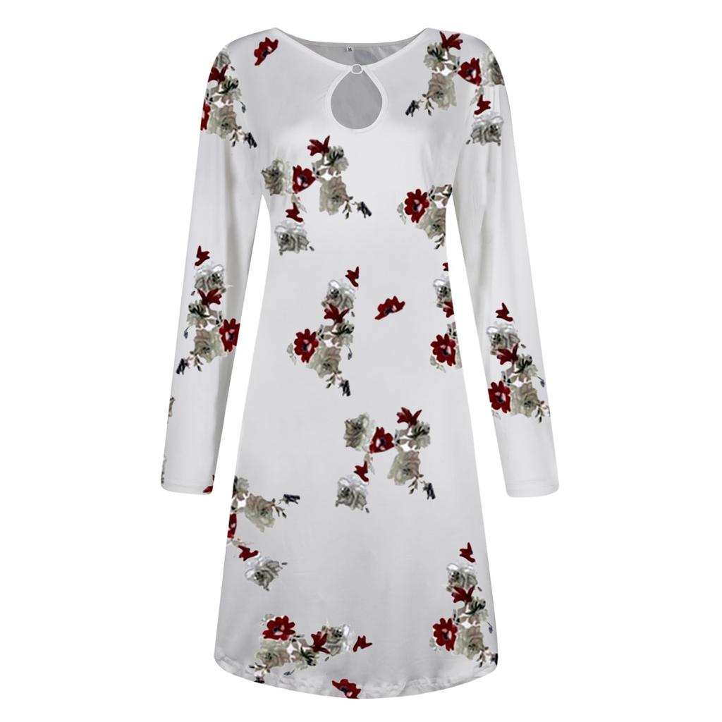 Women's Autumn/Winter Fashion Loose Pullover Printed Long Sleeve Split Dress