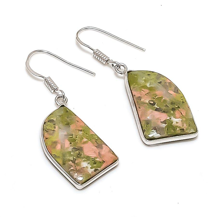 Unakite Gemstone 925 Sterling Silver Jewelry Earring 1.62"