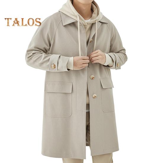 Мужская ветровка с лацканами длинный рукав повседневное пальто осень-зима средняя длина верхняя одежда однотонное свободное покрой повседневное рабочее пальто с карманами M хаки 2698₽