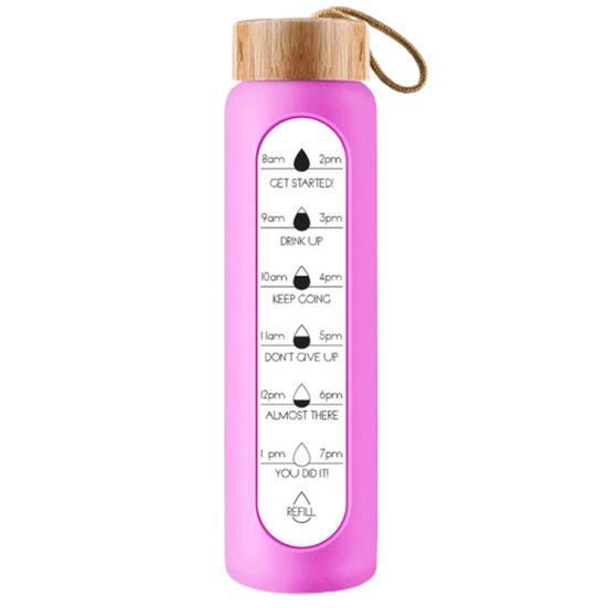 

Бутылка для воды 1000 мл с широким горлом, герметичная, из боросиликатного стекла, многофункциональная, мотивирующая, стакан для воды с чехлом для дома розовый