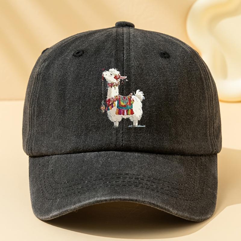 Mens Womens White Alpaca Print Baseball Cap Vintage Washed Lightweight Curved Brim Snapback Hat Suitable for Outdoor Trav