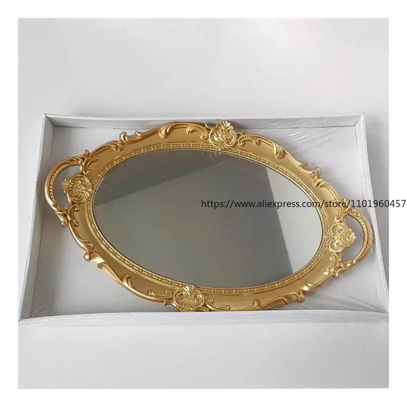 Retro Tray Plastic Mirror Decoration Wedding Party Dessert Cupcake Stand Tray Europe Jewelry Storage Tray Photography Props