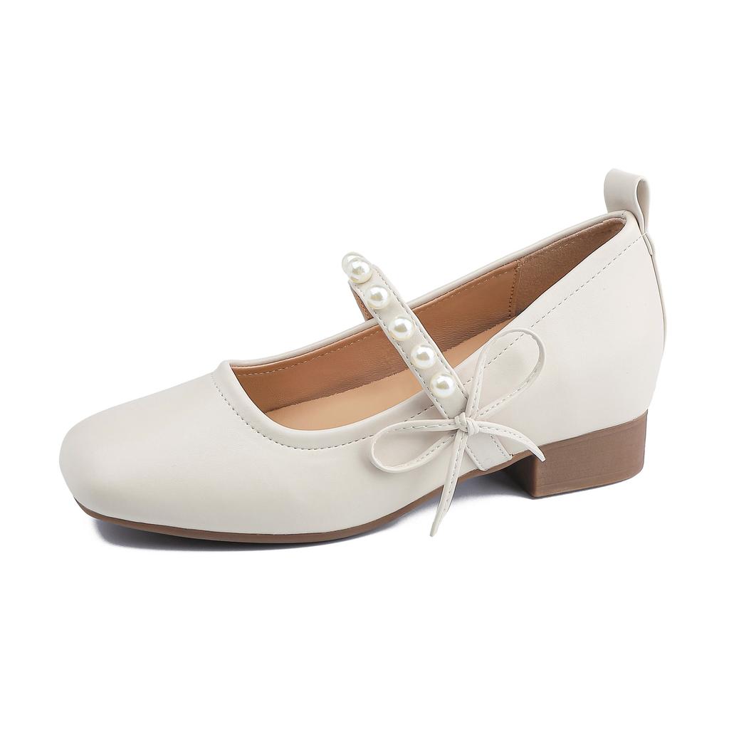 2025 spring and summer new Mary Jane single shoes women's wear high-end pearl word with thick heel shoes women's shoes versatile