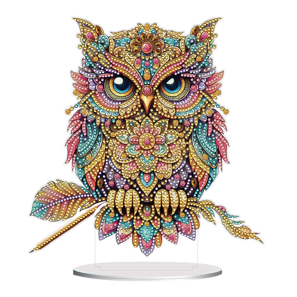 

Acrylic Special Shape Branch Owl Table Top Diamond Painting Ornament Kits Rhinestones Desktop Ornaments for Home Office Decor
