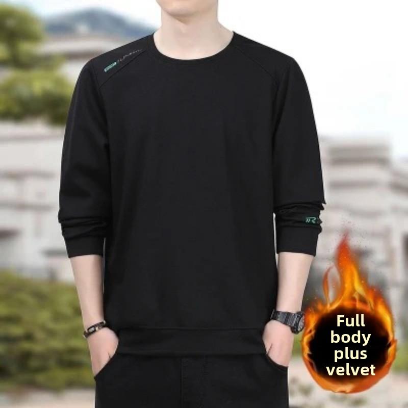 Hanorac pentru bărbați din fleece pentru toamnă și iarnă, hanorac casual, pulover cu gât rotund, cămașă versatilă cu fundul mărimii mari