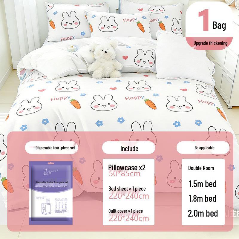 Portable Double Travel Set: Printed Duvet Cover, Fitted Sheet & Pillowcases - Ideal for Hotels or Business Trips