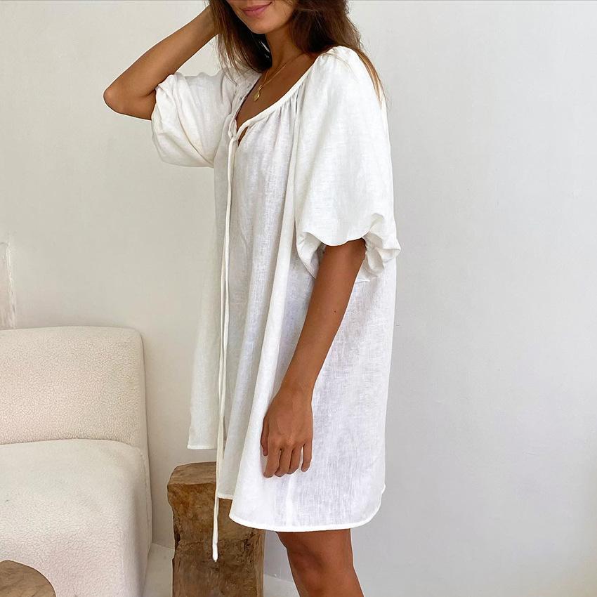 European and American pure cotton breathable and comfortable cotton and silk nightgown pure cotton pajamas women's summer women's loungewear