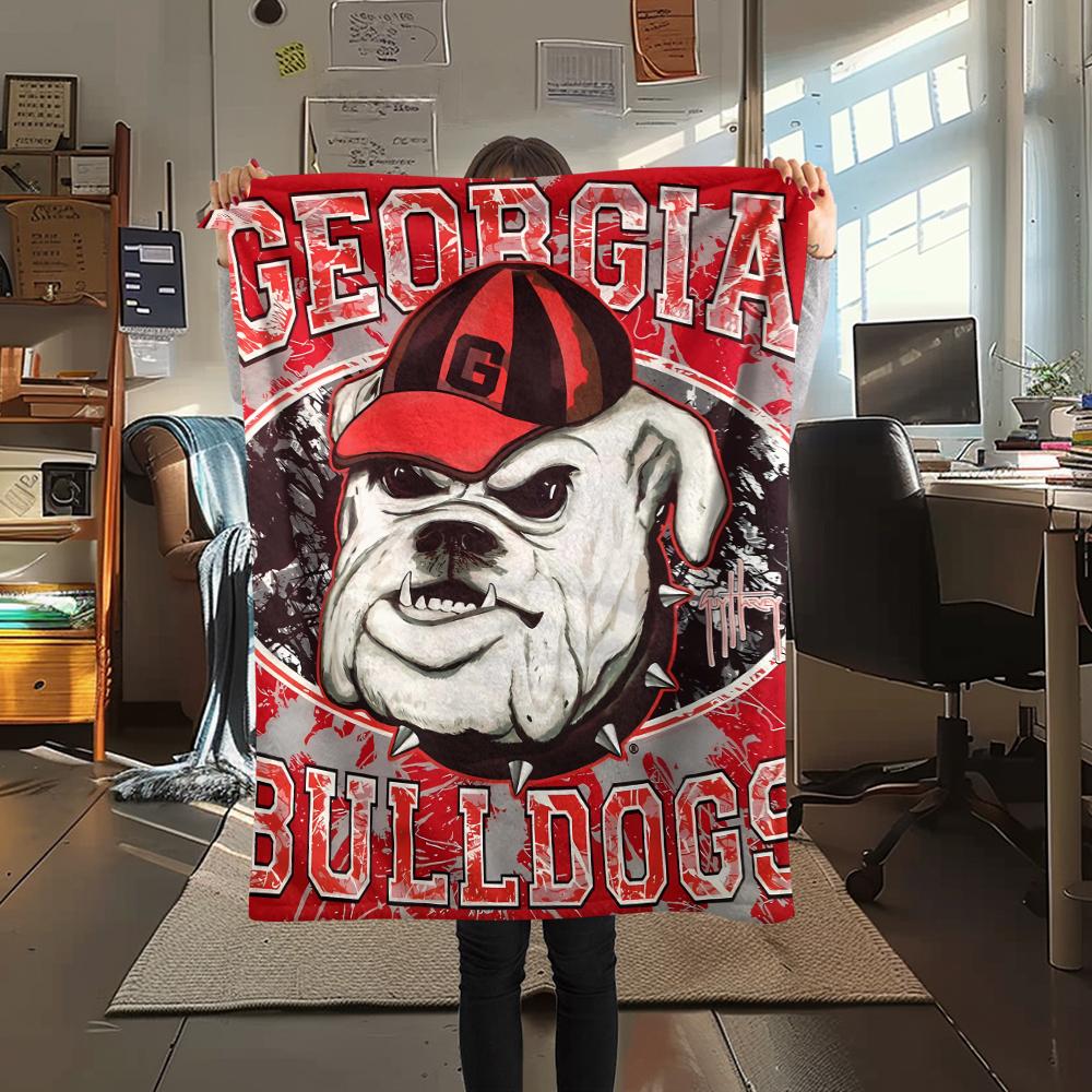 1Pc Georgia Bulldog Print Flannel Blanket, High quality Comfortable for All Seasons, Home Decor, Warmth and Comfort, Perfect for Gifts