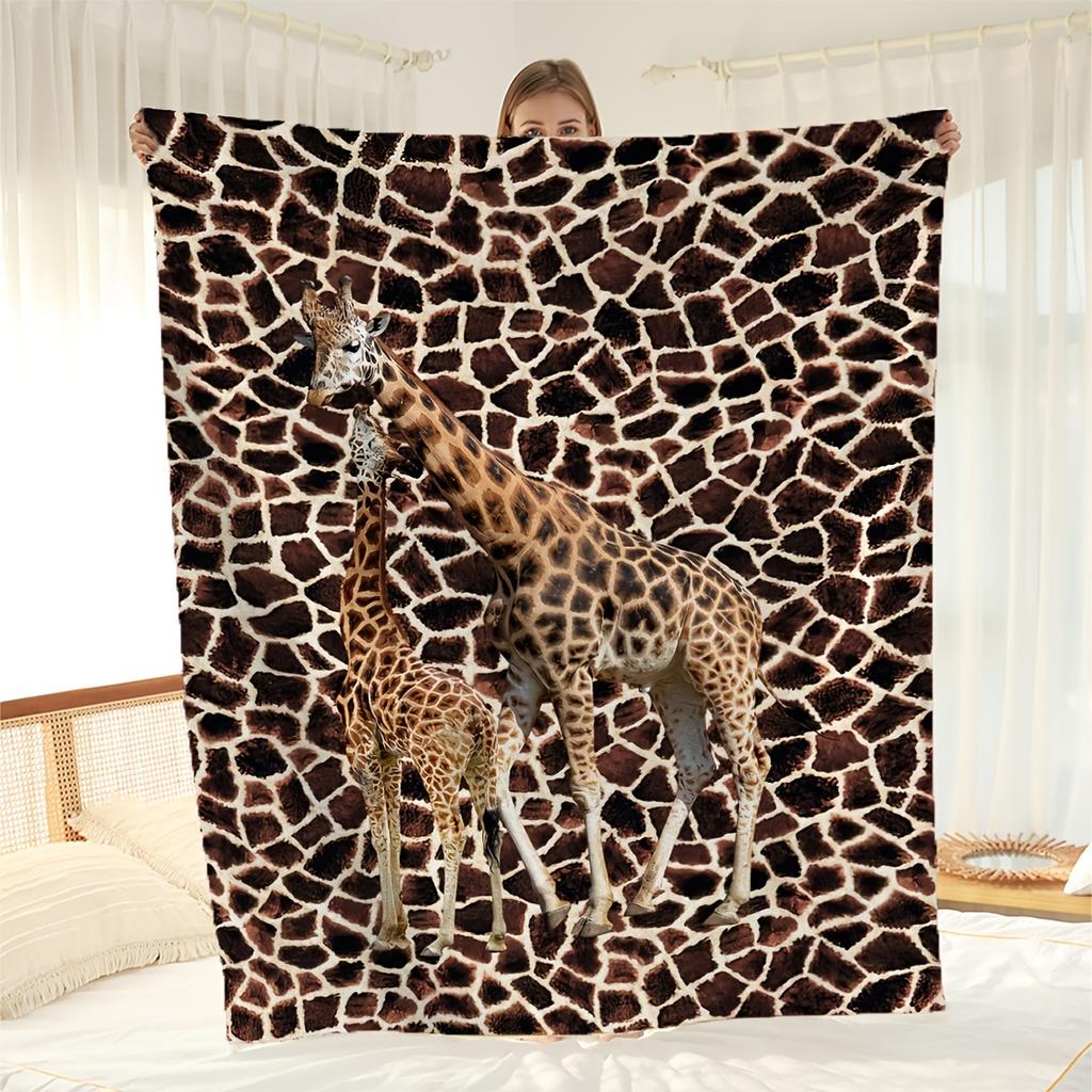 Giraffe Print Blanket Flannel Blanket for Sofa Office Bed Camping Travel Gift Blanket
