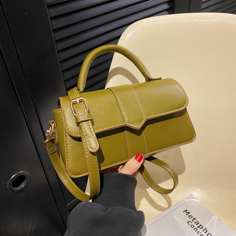 

Женская сумка через плечо с вышивкой в стиле ретро 2024 года — простая, универсальная, однотонная, квадратная модель зелёный