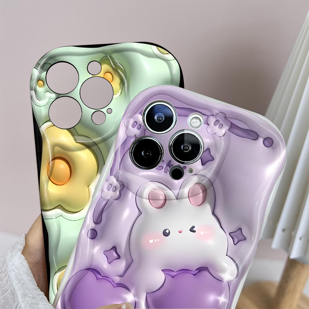 Kreslený vzor krémová textura pouzdro vlnitý okraj měkký silikonový kryt pouzdro na telefon pro iPhone Samsung Huawei Honor Xiaomi Redmi Infinix Tecno