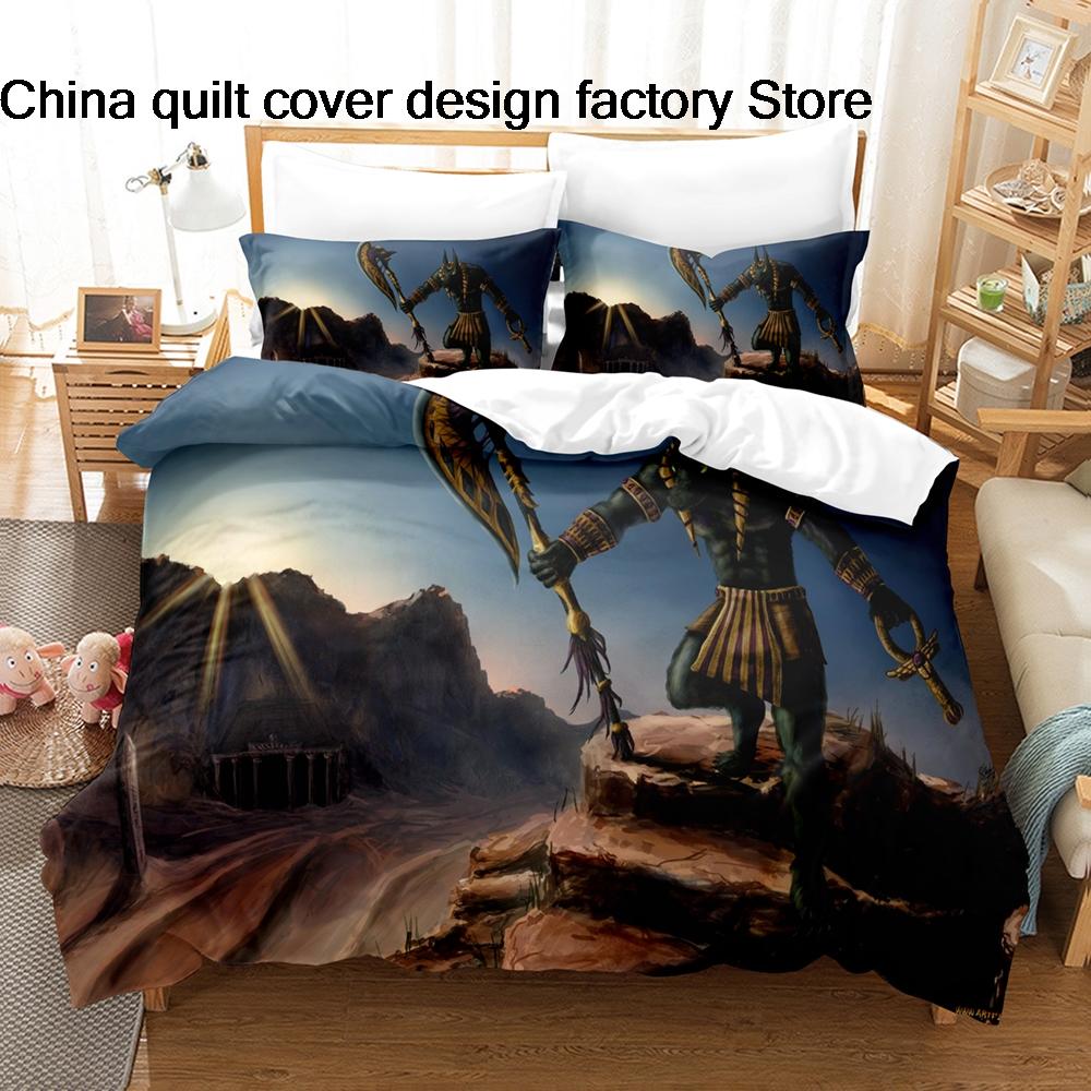 3Pcs Anubis Ancient Egypt Bedding Set 3D Print Egyptian Mythology Duvet Cover Pillowcases for Spiritual Room Decor Gift