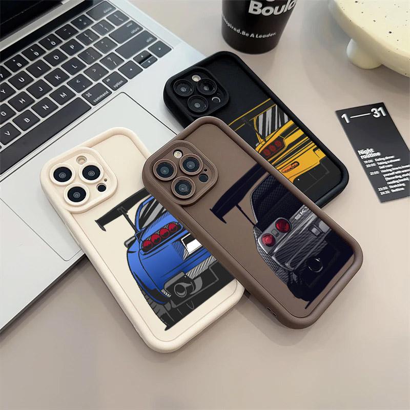 Cartoon Tokyo JDM Male Car Soft TPU Case For iPhone 16 15 11 13 14 12 Pro Max 15 Plus Mini 16Pro Shockproof Silicone Phone Cover