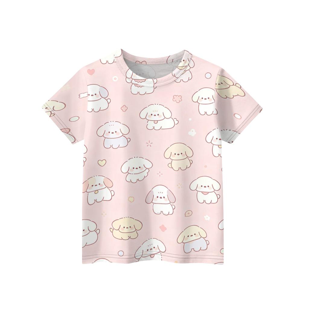 Kids Animal Print Short Sleeve T Shirt Casual Loose Fit Crew Neck Top Soft Comfortable Fabric Suitable for Everyday Wear