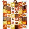 280Gsm Fall Pumpkin Maple Leaves Flannel Throw Blanket - Buffalo Plaid Checkered Autumn Design with Pumpkins, Leaves & Checkered Patterns, Soft All-Se