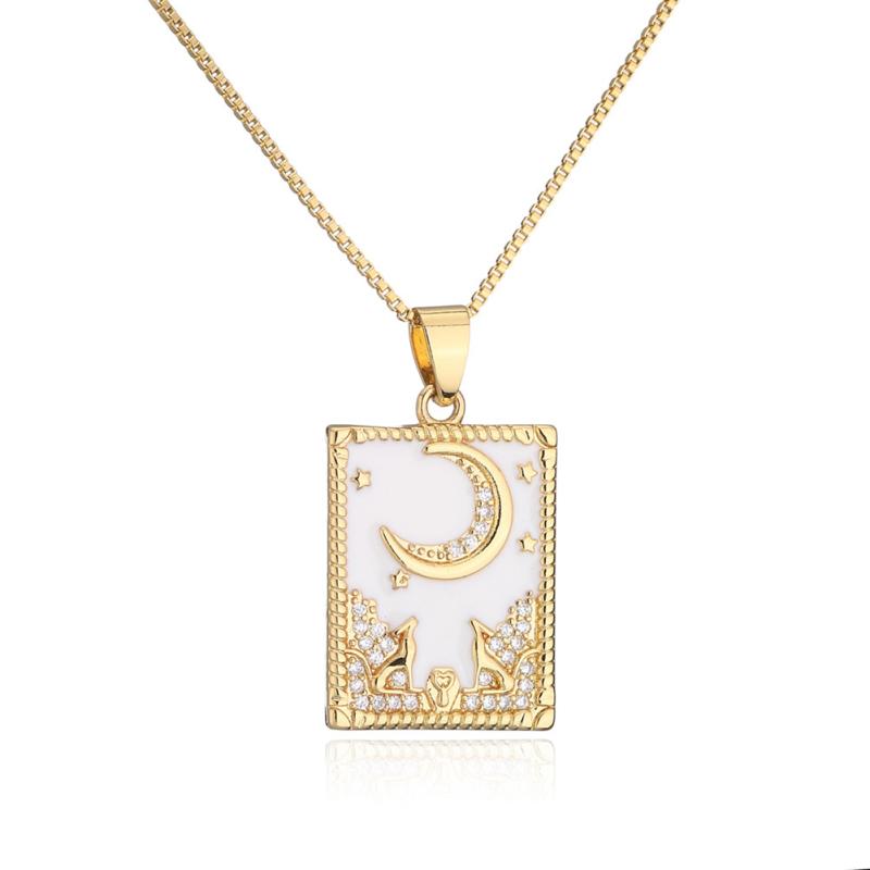 Women Fashion Necklace Retro Oil Drip Zirconium Painting Pendant Clavicle Chain Jewelry Accessories
