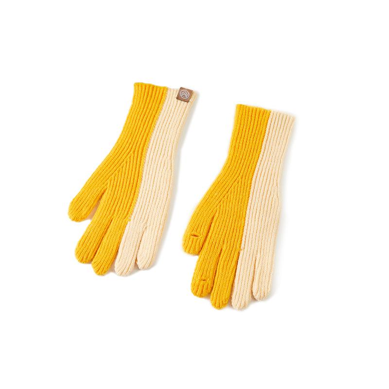Autumn and Winter Stitching Color Knitted Ladies' Warm Gloves Dew Finger Touch Screen Cold Proof Wool Gloves
