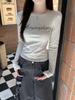Autumn Korean Style Letter Print Round Neck Long Sleeve Women's T-shirt