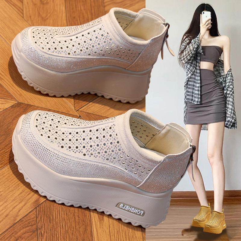 Leather dad shoes casual shoes women's summer new punched breathable thick sole versatile height increase retro women's shoes trend