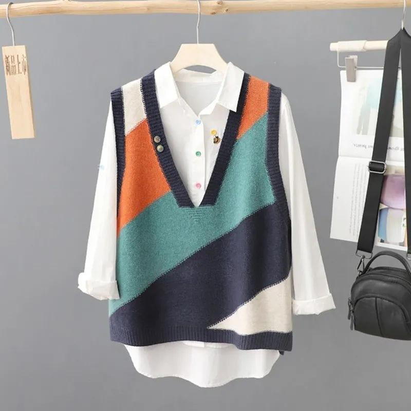 Spring and Autumn Knitted Vest Tank Top Loose Sweater Women's Coat Head Knitted Shirt Art Women's Wear