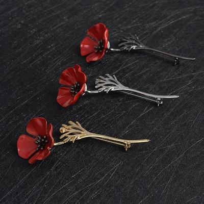 3D Vintage Red Poppy Flower Squid Brooch Pin Collar Corsage Pins Shirt Badge Jewelry Gift for Women