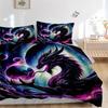 3pcs Galactic Dragon with Flames and Whiskers Pattern Bedding Three-Piece Set (1 Cover + 2 Pillowcases, No Fillings), This Printed Bedding S