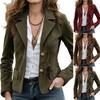 Women's Color Slim Fit Short Jacket with Lapel Collar and Buttons