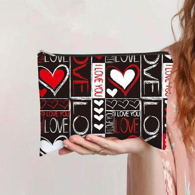 Love Flat Bag Women's Clutch Bag Student Stationery Pencil Case Coin Purse Large Capacity Canvas Bag