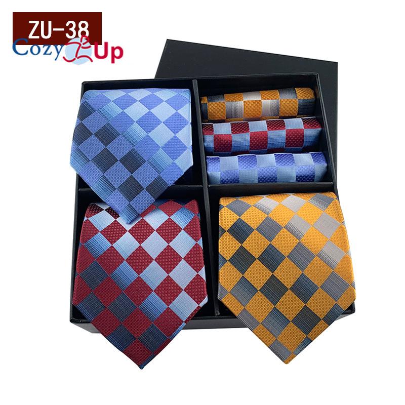 3pcs Necktie+3 Pcs Square Scarf  Men Two-piece Tie Set Wave Point A Tie Cufflinks Business Fashion Handkerchief Paisley