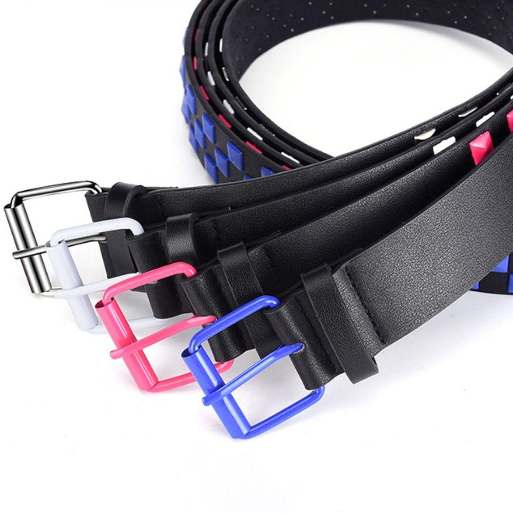 Elegant Rivet PU Leather Belt Wide Side Metal Buckle Punk Waist Belt Dress Decor Trouser Decor Ins Jeans Decoration Ladies/Girls