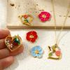 2 Pcs Waterproof 304 Stainless Steel Charms 18K Gold Plated Flower Heart Hummingbird Clear Rhinestone Pendants For DIY Necklace