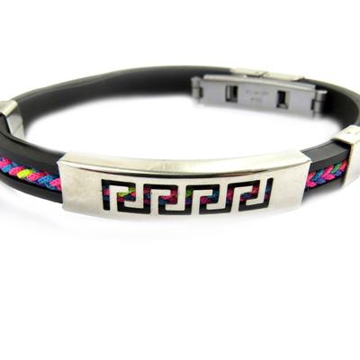 [M1932] - Multicolored Black 'Rhodes' Steel Bracelet