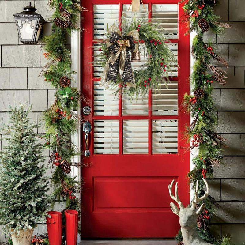 Artificial Christmas Wreath Vintage Farmhouse Artificial Front Door Ornaments Holiday Garland For Indoor Home Apartment Living