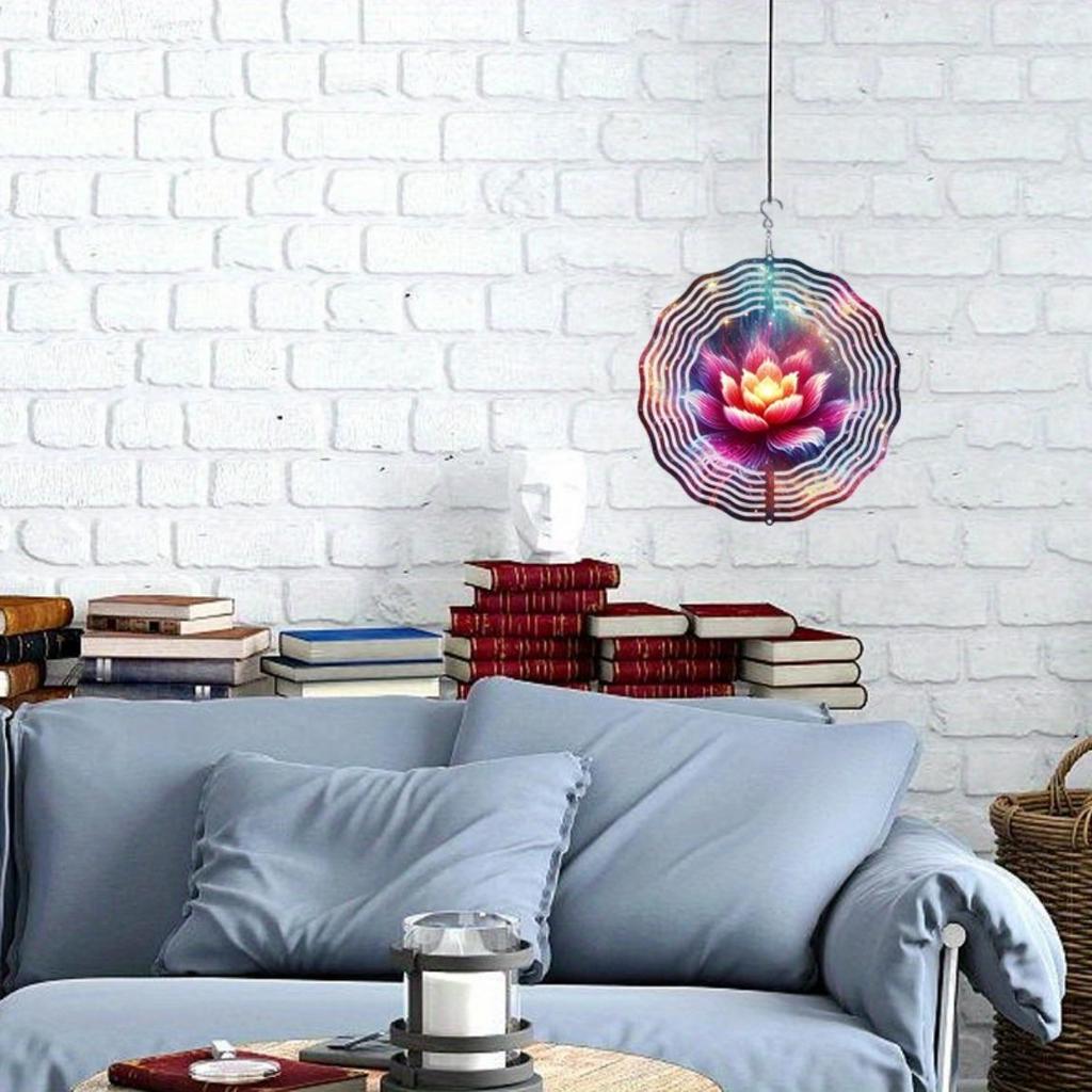 2D Metal Wind Spinner Lotus Flower Design Kinetic Yard Art for Outdoor Garden Balcony Patio Decor Autumn Gift