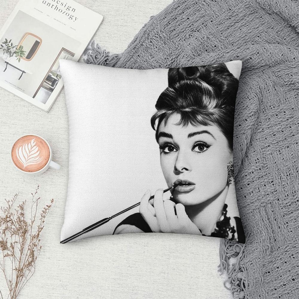 Funda de Almohada Clásica A-Audrey Hepburn Decoración Sofá Hogar Impresión Doble Cara Felpa Cuadrada Fundas para Cojines Decoración
