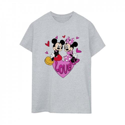 Disney Womens/Ladies Love Heart Mickey & Minnie Mouse Boyfriend T-Shirt