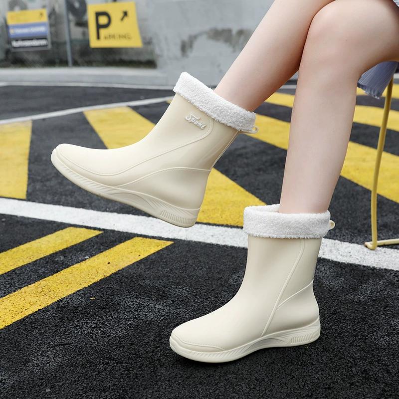 Japanese Fashion Rain Boots Women's Winter Non-slip Mid-tube Water Shoes Water Boots Short-tube Rain Boots Kitchen Shoes Rubber Shoes