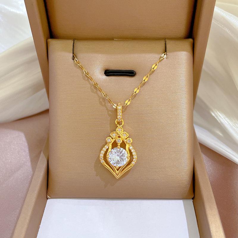 Titanium Steel Micro-Inlaid Gold Plated Women's Lucky Bead Necklace - Trendy Clavicle Chain Accessory