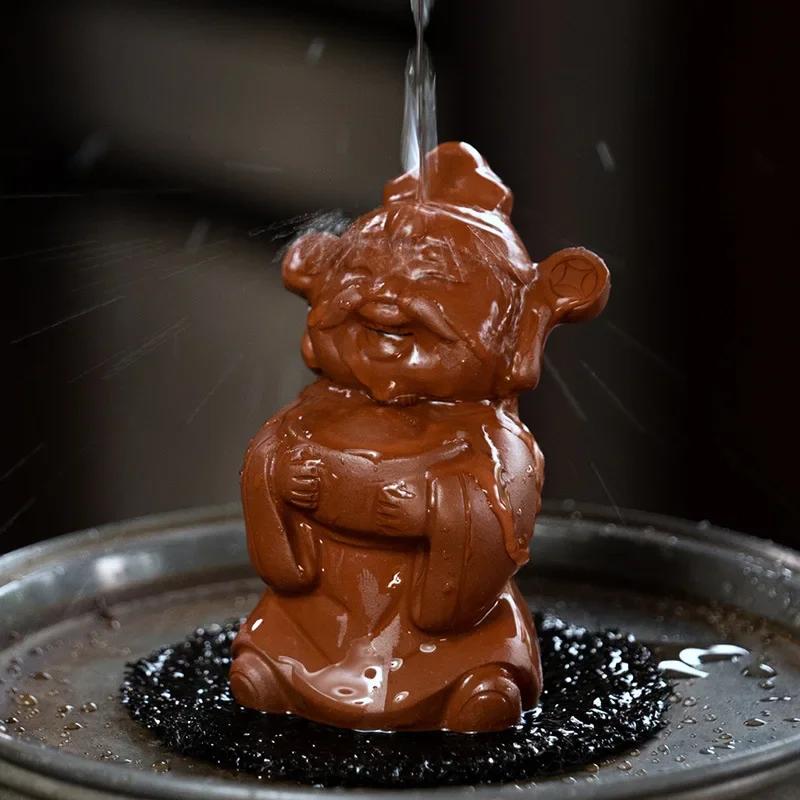 Chinese Yixing Handmade Sculpture Purple Clay Tea Pet Lucky Characters Tea Figurine Ornaments Tea Set Decoration Accessories