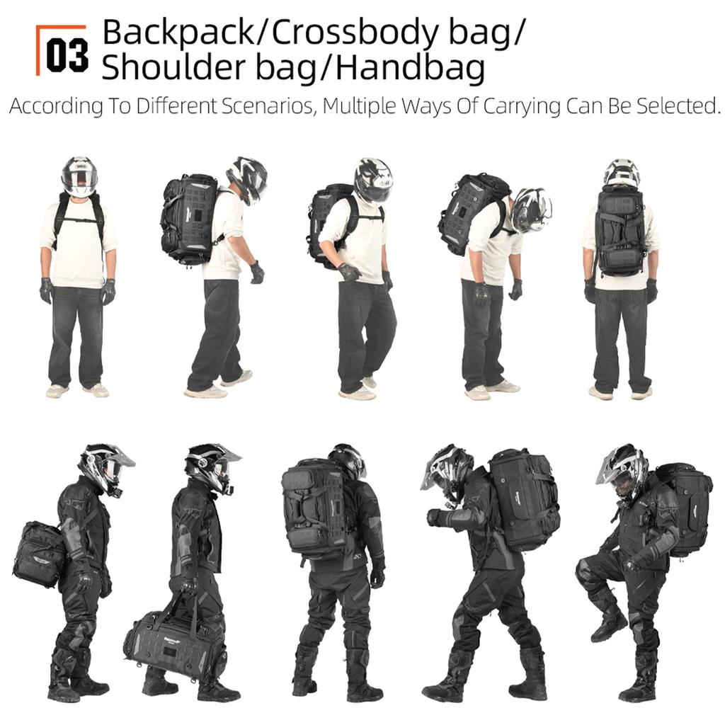 Rhinowalk Motorcycle Travel Luggage Waterproof Luggage Expandable Motorcycle Tail 70L MOLLE System Trunk Rack Bag with Sissy Bar Straps Black Bag,