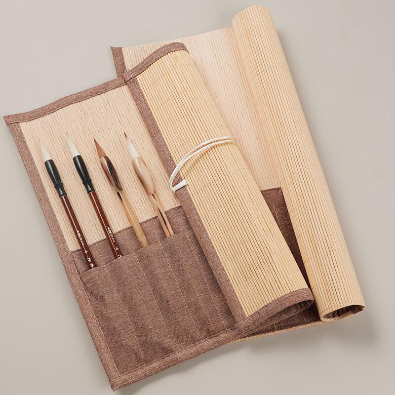 Portable Bamboo Calligraphy Brush Roll Holder