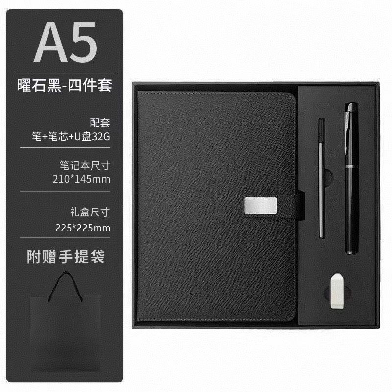 Promo Business Luxury A5 Diary Bottle Set Customizable PU Leather A5 Notebook Gift Set With Pen Thermal Mug and USB